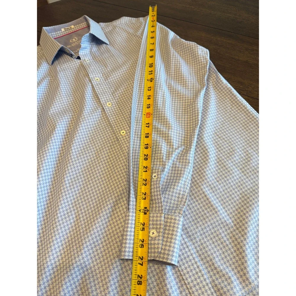 Bugatchi Uomo Men's Shaped Fit Dress Shirt Blue White Pattern Long Sleeve‎ Large - Picture 6 of 8